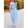 imagePRETTYGARDEN Womens 2 Piece Sets 2025 Fall Long Sleeve Crop Tops Wide Leg Pants Matching Outfit Tracksuits Fashion ClothingLight Blue