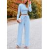 imagePRETTYGARDEN Womens 2 Piece Sets 2025 Fall Long Sleeve Crop Tops Wide Leg Pants Matching Outfit Tracksuits Fashion ClothingLight Blue