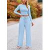 imagePRETTYGARDEN Womens 2 Piece Sets 2025 Fall Long Sleeve Crop Tops Wide Leg Pants Matching Outfit Tracksuits Fashion ClothingLight Blue
