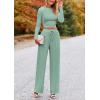 imagePRETTYGARDEN Womens 2 Piece Sets 2025 Fall Long Sleeve Crop Tops Wide Leg Pants Matching Outfit Tracksuits Fashion ClothingLight Green