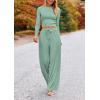imagePRETTYGARDEN Womens 2 Piece Sets 2025 Fall Long Sleeve Crop Tops Wide Leg Pants Matching Outfit Tracksuits Fashion ClothingLight Green