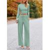 imagePRETTYGARDEN Womens 2 Piece Sets 2025 Fall Long Sleeve Crop Tops Wide Leg Pants Matching Outfit Tracksuits Fashion ClothingLight Green
