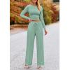 imagePRETTYGARDEN Womens 2 Piece Sets 2025 Fall Long Sleeve Crop Tops Wide Leg Pants Matching Outfit Tracksuits Fashion ClothingLight Green