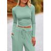imagePRETTYGARDEN Womens 2 Piece Sets 2025 Fall Long Sleeve Crop Tops Wide Leg Pants Matching Outfit Tracksuits Fashion ClothingLight Green