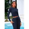 imagePRETTYGARDEN Womens 2 Piece Sets 2025 Fall Long Sleeve Crop Tops Wide Leg Pants Matching Outfit Tracksuits Fashion ClothingNavy