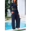 imagePRETTYGARDEN Womens 2 Piece Sets 2025 Fall Long Sleeve Crop Tops Wide Leg Pants Matching Outfit Tracksuits Fashion ClothingNavy