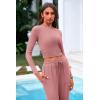 imagePRETTYGARDEN Womens 2 Piece Sets 2025 Fall Long Sleeve Crop Tops Wide Leg Pants Matching Outfit Tracksuits Fashion ClothingPink
