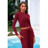 imagePRETTYGARDEN Womens 2 Piece Sets 2025 Fall Long Sleeve Crop Tops Wide Leg Pants Matching Outfit Tracksuits Fashion ClothingWine Red