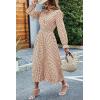 imagePRETTYGARDEN Womens 2025 Spring Fall Midi Dress Casual Long Sleeve V Neck Swiss Dot Pleated A Line Flowy DressesApricot Brown Floral