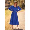 imagePRETTYGARDEN Womens 2025 Spring Fall Midi Dress Casual Long Sleeve V Neck Swiss Dot Pleated A Line Flowy DressesBlue