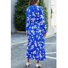 imagePRETTYGARDEN Womens 2025 Spring Fall Midi Dress Casual Long Sleeve V Neck Swiss Dot Pleated A Line Flowy DressesBlue Leaves