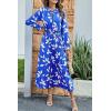 imagePRETTYGARDEN Womens 2025 Spring Fall Midi Dress Casual Long Sleeve V Neck Swiss Dot Pleated A Line Flowy DressesBlue Leaves
