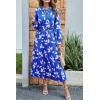 imagePRETTYGARDEN Womens 2025 Spring Fall Midi Dress Casual Long Sleeve V Neck Swiss Dot Pleated A Line Flowy DressesBlue Leaves