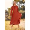 imagePRETTYGARDEN Womens 2025 Spring Fall Midi Dress Casual Long Sleeve V Neck Swiss Dot Pleated A Line Flowy DressesBrick Red