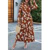 imagePRETTYGARDEN Womens 2025 Spring Fall Midi Dress Casual Long Sleeve V Neck Swiss Dot Pleated A Line Flowy DressesBrown Leaves