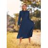 imagePRETTYGARDEN Womens 2025 Spring Fall Midi Dress Casual Long Sleeve V Neck Swiss Dot Pleated A Line Flowy DressesDark Blue