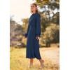 imagePRETTYGARDEN Womens 2025 Spring Fall Midi Dress Casual Long Sleeve V Neck Swiss Dot Pleated A Line Flowy DressesDark Blue