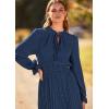 imagePRETTYGARDEN Womens 2025 Spring Fall Midi Dress Casual Long Sleeve V Neck Swiss Dot Pleated A Line Flowy DressesDark Blue