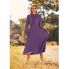 imagePRETTYGARDEN Womens 2025 Spring Fall Midi Dress Casual Long Sleeve V Neck Swiss Dot Pleated A Line Flowy DressesDark Purple