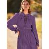imagePRETTYGARDEN Womens 2025 Spring Fall Midi Dress Casual Long Sleeve V Neck Swiss Dot Pleated A Line Flowy DressesDark Purple