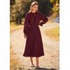 imagePRETTYGARDEN Womens 2025 Spring Fall Midi Dress Casual Long Sleeve V Neck Swiss Dot Pleated A Line Flowy DressesDark Wine Red