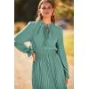 imagePRETTYGARDEN Womens 2025 Spring Fall Midi Dress Casual Long Sleeve V Neck Swiss Dot Pleated A Line Flowy DressesGreen