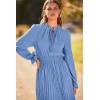 imagePRETTYGARDEN Womens 2025 Spring Fall Midi Dress Casual Long Sleeve V Neck Swiss Dot Pleated A Line Flowy DressesLight Blue