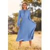 imagePRETTYGARDEN Womens 2025 Spring Fall Midi Dress Casual Long Sleeve V Neck Swiss Dot Pleated A Line Flowy DressesLight Blue