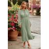 imagePRETTYGARDEN Womens 2025 Spring Fall Midi Dress Casual Long Sleeve V Neck Swiss Dot Pleated A Line Flowy DressesLight Green