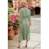 imagePRETTYGARDEN Womens 2025 Spring Fall Midi Dress Casual Long Sleeve V Neck Swiss Dot Pleated A Line Flowy DressesLight Green