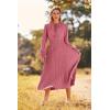 imagePRETTYGARDEN Womens 2025 Spring Fall Midi Dress Casual Long Sleeve V Neck Swiss Dot Pleated A Line Flowy DressesPink