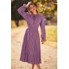 imagePRETTYGARDEN Womens 2025 Spring Fall Midi Dress Casual Long Sleeve V Neck Swiss Dot Pleated A Line Flowy DressesPurple