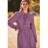 imagePRETTYGARDEN Womens 2025 Spring Fall Midi Dress Casual Long Sleeve V Neck Swiss Dot Pleated A Line Flowy DressesPurple