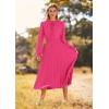 imagePRETTYGARDEN Womens 2025 Spring Fall Midi Dress Casual Long Sleeve V Neck Swiss Dot Pleated A Line Flowy DressesRose Pink