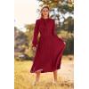 imagePRETTYGARDEN Womens 2025 Spring Fall Midi Dress Casual Long Sleeve V Neck Swiss Dot Pleated A Line Flowy DressesWine Red