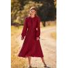 imagePRETTYGARDEN Womens 2025 Spring Fall Midi Dress Casual Long Sleeve V Neck Swiss Dot Pleated A Line Flowy DressesWine Red