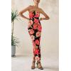 imagePRETTYGARDEN Womens 2025 Summer Floral Bodycon Maxi Dresses Ribbed Strapless Tube Casual Boho Party Long DressFloral Black