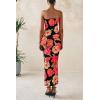 imagePRETTYGARDEN Womens 2025 Summer Floral Bodycon Maxi Dresses Ribbed Strapless Tube Casual Boho Party Long DressFloral Black