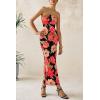 imagePRETTYGARDEN Womens 2025 Summer Floral Bodycon Maxi Dresses Ribbed Strapless Tube Casual Boho Party Long DressFloral Black
