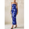 imagePRETTYGARDEN Womens 2025 Summer Floral Bodycon Maxi Dresses Ribbed Strapless Tube Casual Boho Party Long DressFloral Blue