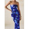 imagePRETTYGARDEN Womens 2025 Summer Floral Bodycon Maxi Dresses Ribbed Strapless Tube Casual Boho Party Long DressFloral Blue