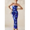 imagePRETTYGARDEN Womens 2025 Summer Floral Bodycon Maxi Dresses Ribbed Strapless Tube Casual Boho Party Long DressFloral Blue
