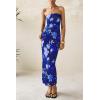 imagePRETTYGARDEN Womens 2025 Summer Floral Bodycon Maxi Dresses Ribbed Strapless Tube Casual Boho Party Long DressFloral Blue