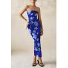 imagePRETTYGARDEN Womens 2025 Summer Floral Bodycon Maxi Dresses Ribbed Strapless Tube Casual Boho Party Long DressFloral Blue