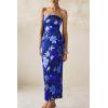 imagePRETTYGARDEN Womens 2025 Summer Floral Bodycon Maxi Dresses Ribbed Strapless Tube Casual Boho Party Long DressFloral Blue