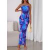 imagePRETTYGARDEN Womens 2025 Summer Floral Bodycon Maxi Dresses Ribbed Strapless Tube Casual Boho Party Long DressFloral Blue Pink