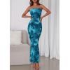 imagePRETTYGARDEN Womens 2025 Summer Floral Bodycon Maxi Dresses Ribbed Strapless Tube Casual Boho Party Long DressFloral Lake Blue