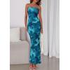 imagePRETTYGARDEN Womens 2025 Summer Floral Bodycon Maxi Dresses Ribbed Strapless Tube Casual Boho Party Long DressFloral Lake Blue