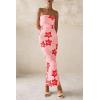 imagePRETTYGARDEN Womens 2025 Summer Floral Bodycon Maxi Dresses Ribbed Strapless Tube Casual Boho Party Long DressFloral Pink Red