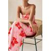 imagePRETTYGARDEN Womens 2025 Summer Floral Bodycon Maxi Dresses Ribbed Strapless Tube Casual Boho Party Long DressFloral Pink Red